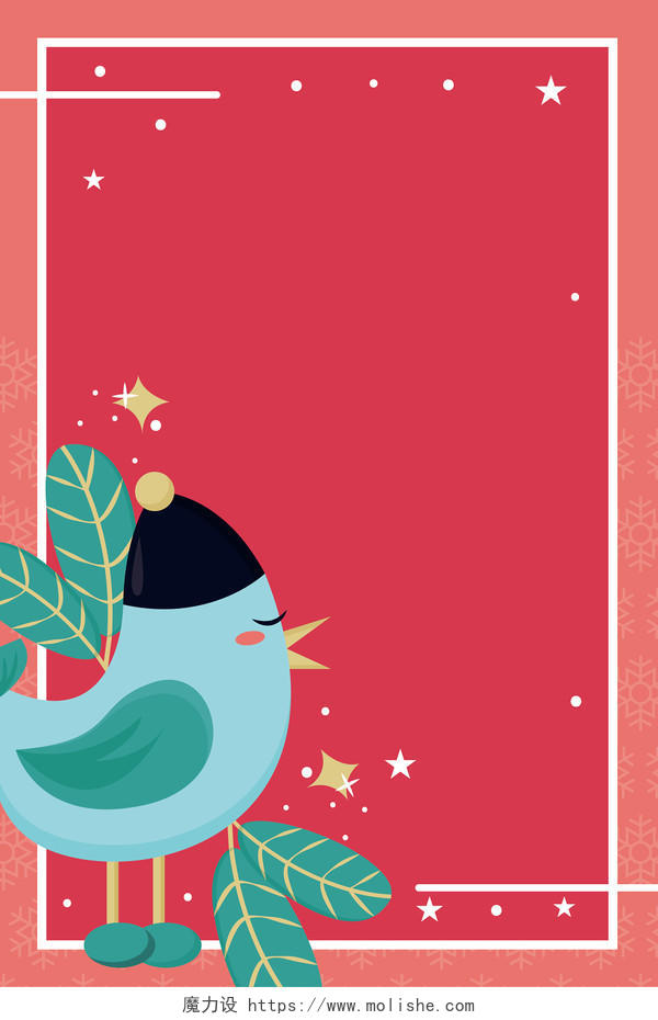 手绘小鸟红色新年圣诞边框矢量背景素材